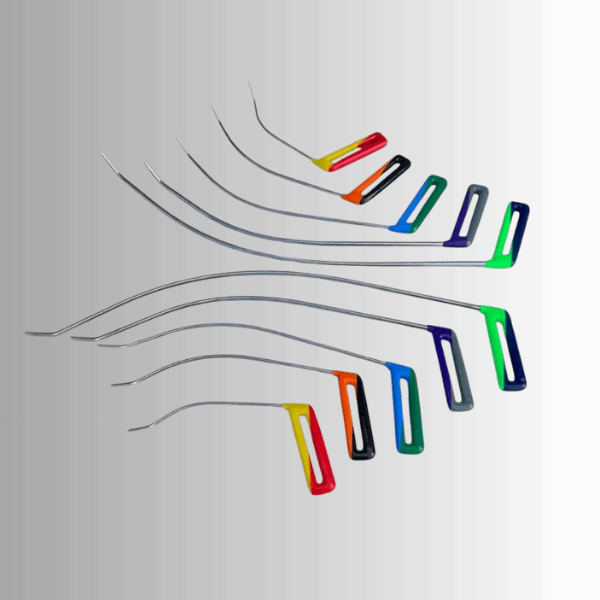 10-Piece Double-Bend Sharp Tip Rainbow-Shaped Paintless Dent Repair Rod Set (25cm, 35cm, 50cm, 60cm, 70cm) - PDRequipment.com